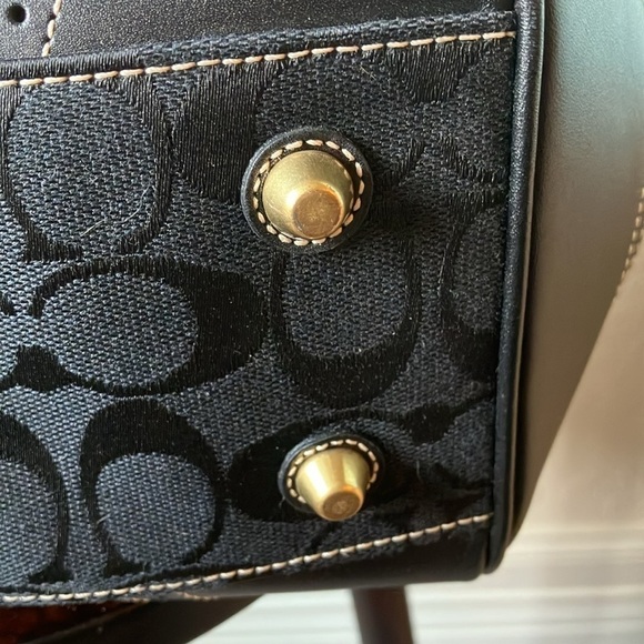 Coach: Black Hampton Signature Satchel Tote Bag- Leather Trim- Gold tone(10509) - Picture 12 of 16